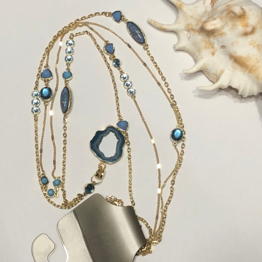 Layered Agate Druzy Necklace – Turquoise WDH10064 - Picture 2 of 8